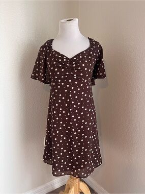 Abercrombie & Fitch Brown and White Polka Dot Midi Dress
